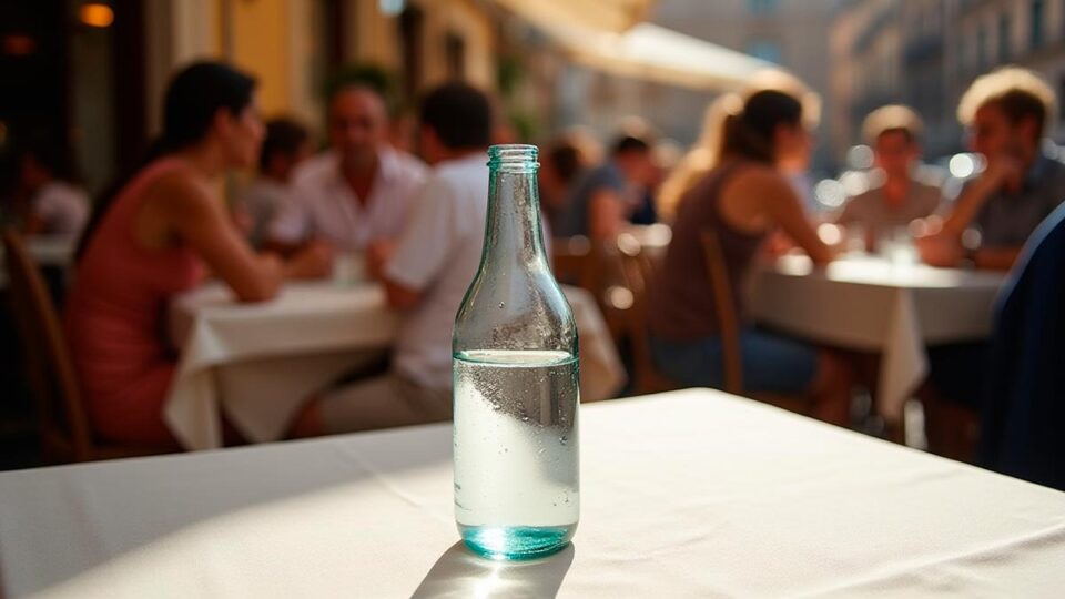 Agua encima de una mesa de cafetería