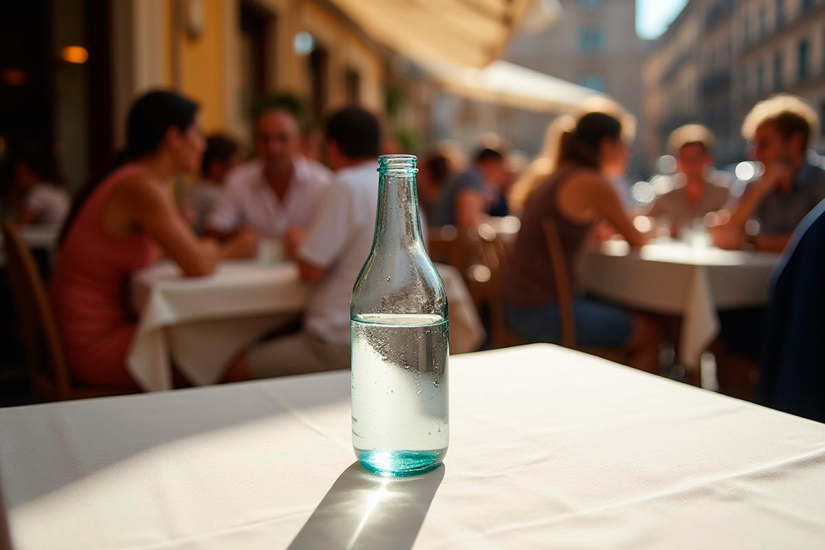 Agua encima de una mesa de cafetería